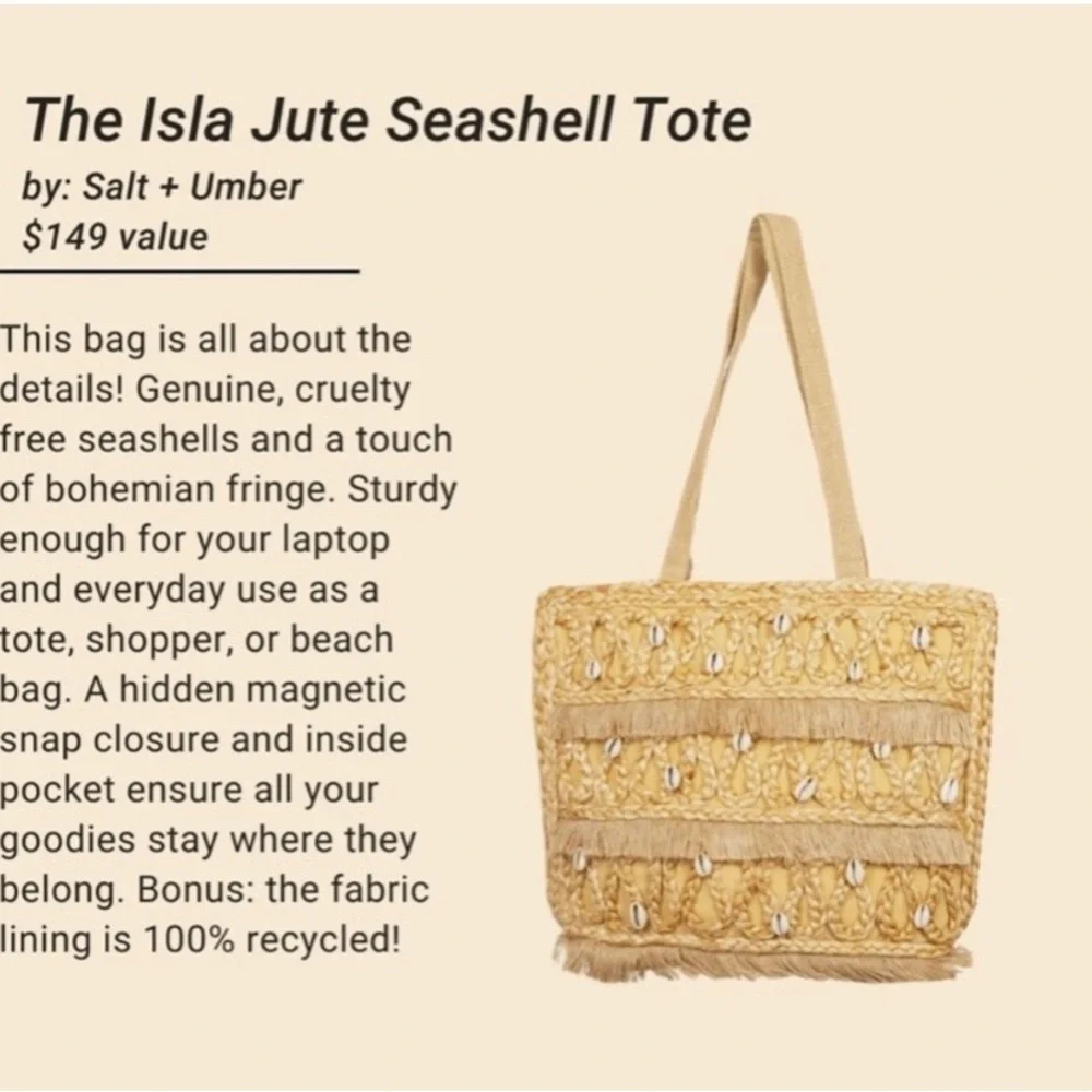 Salt + umber Isla jute Seashell tote new in package - Picture 2 of 7